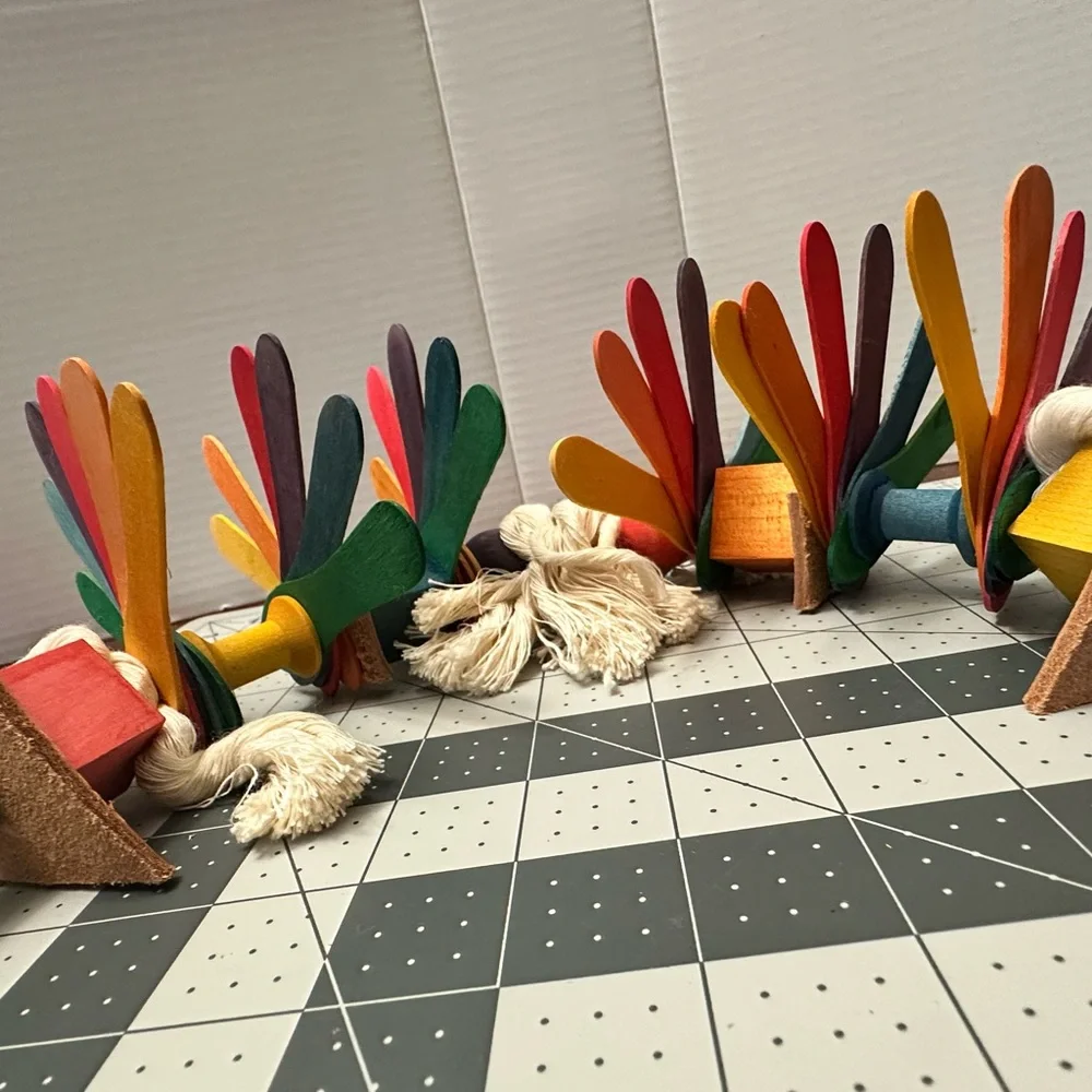 Handmade - Colorful Bird Toy with Rope and Wooden Blocks